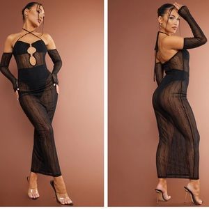 Sexy Black Mesh Cut Out Dress